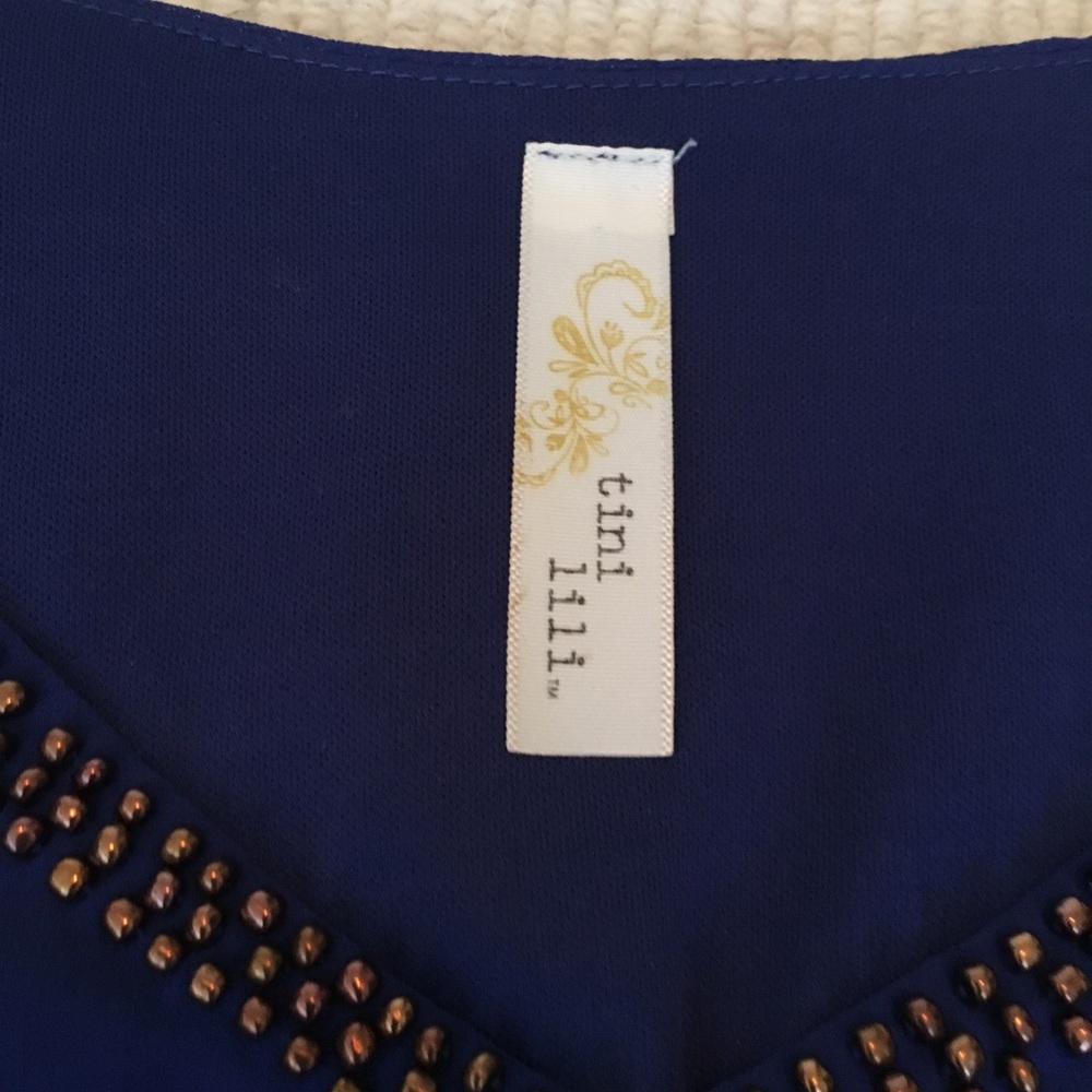 Short Sleeve Embellished Navy Dress - Picture 3 of 5